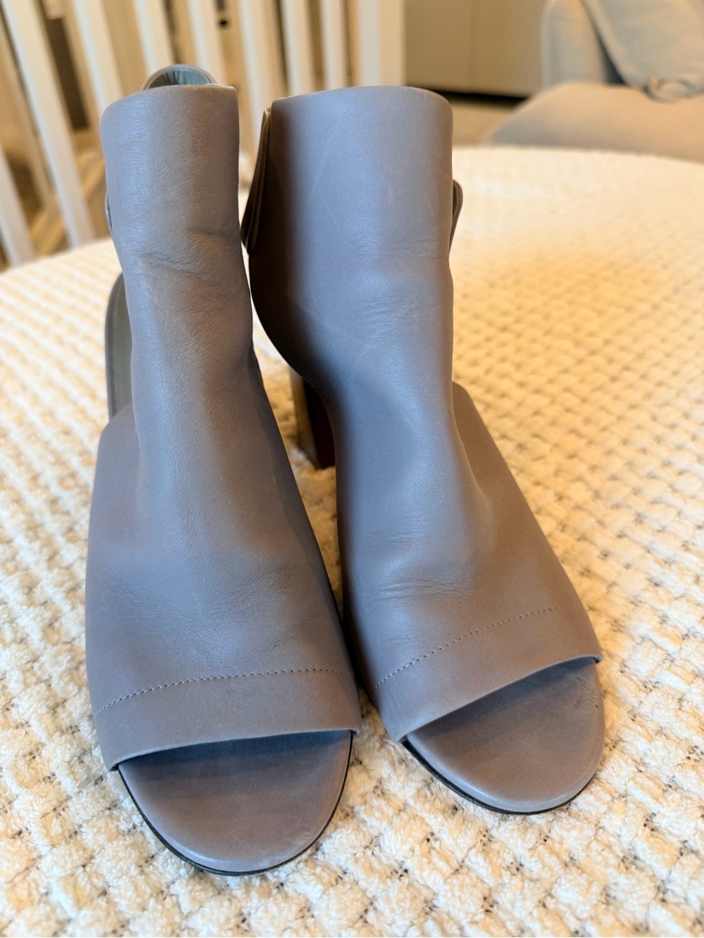 Vince Women's Taupe Open-Toe Leather Ankle Booties